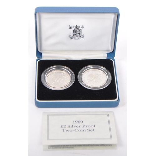 474 - Royal Mint - 1989 two pound silver proof two coin set. Tercentenary of the bill of rights. 925 silve... 