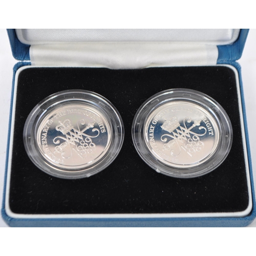 474 - Royal Mint - 1989 two pound silver proof two coin set. Tercentenary of the bill of rights. 925 silve... 