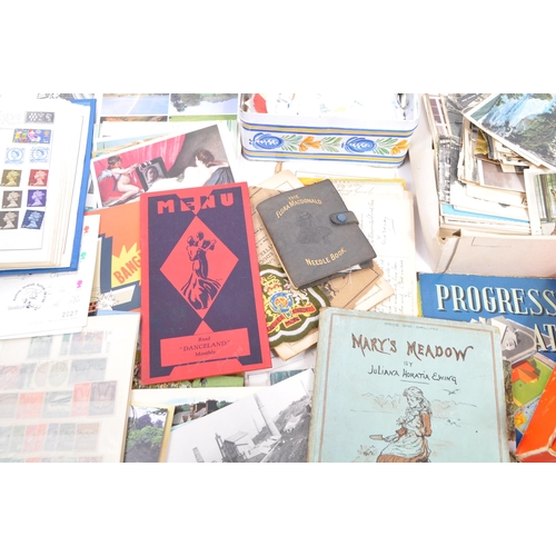 481 - A box of 20th century miscellaneous stamps, Covers, Postcards and Ephemera. Mixture of all world and... 