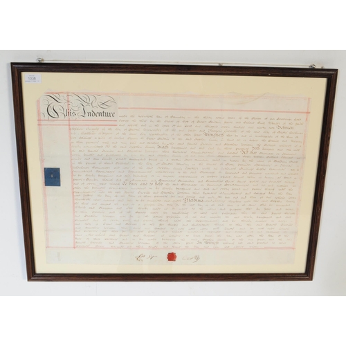 487 - Local Interest - A framed and glazed 17/18th century indenture bearing the original wax seals. A leg... 