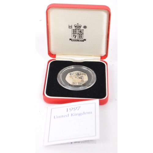 520 - The Royal Mint - A 1997 United Kingdom silver proof piedfort fifty pence piece coin, weighs 16.00g a... 