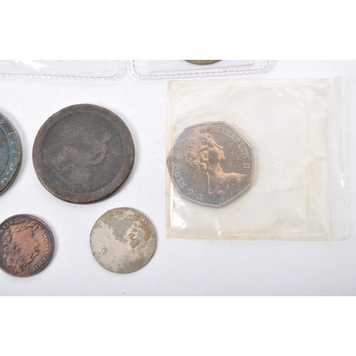 525 - A collection of varied UK & foreign coin currency. To include, Roman Republic silver denarius minted... 