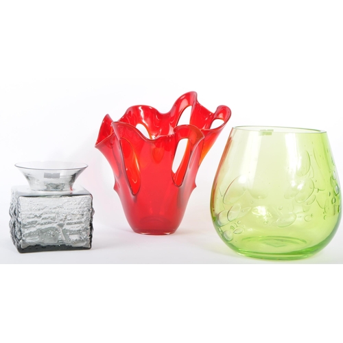 53 - Three vintage / late 20th century hand blown studio art glass examples. Lot to include a bulbous bow... 