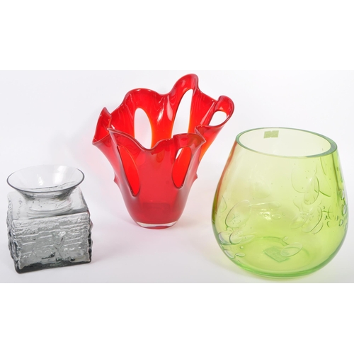 53 - Three vintage / late 20th century hand blown studio art glass examples. Lot to include a bulbous bow... 