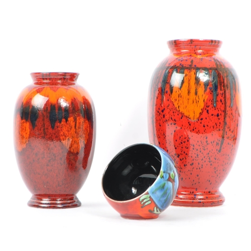 55 - Poole Pottery - Lava - Three pieces of 20th century Poole Pottery to include two vases in the Lava f... 