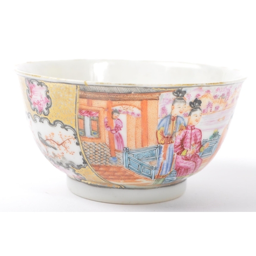 72 - An 18th century Chinese porcelain cup and saucer. The tea bowl and plate each being hand painted wit... 