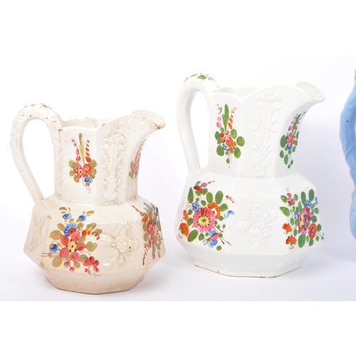 93 - Of Bristol Interest - A collection of 5 19th century and later ceramic pottery jugs. With hand paint... 