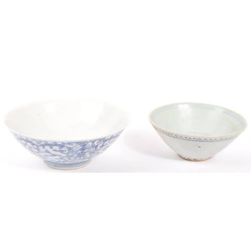 98 - Two 19th and 20th century Chinese porcelain and Ming bowls, both being decorated with blue detailing... 