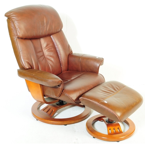 599 - A retro mid 20th century Ekornes stressless style reclining swivel armchair. Having a rectangular cu... 