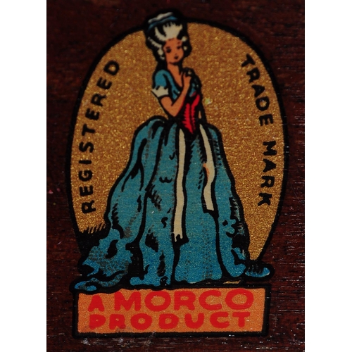 617 - Two mid 20th century retro teak sewing tables. To include example upholstered in a mustard moquette ... 