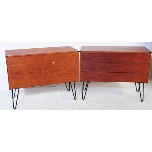 618 - British Modern Design - Two retro mid 20th century teak low chest of drawers / cabinets to include e... 
