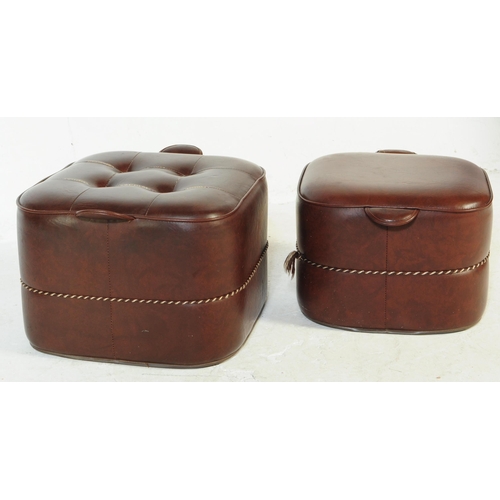 622 - A pair of vintage 20th century leatherette pouffe footstools, one with tufted button top and both ha... 
