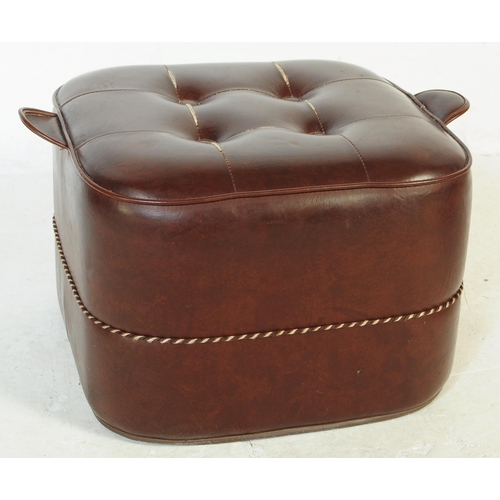 622 - A pair of vintage 20th century leatherette pouffe footstools, one with tufted button top and both ha... 
