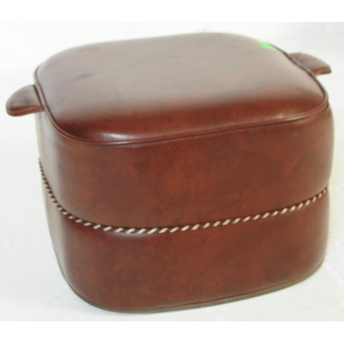 622 - A pair of vintage 20th century leatherette pouffe footstools, one with tufted button top and both ha... 