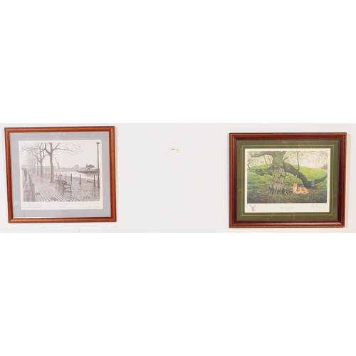 634 - Two mid 20th century prints by Jack Russell - One titled 'The Waterfront, Bristol. The other 'Fallow... 