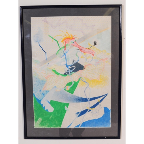 646 - Two vintage late 20th century Ivan Ripley signed chalk and pencil on paper pictures. With polychrome... 