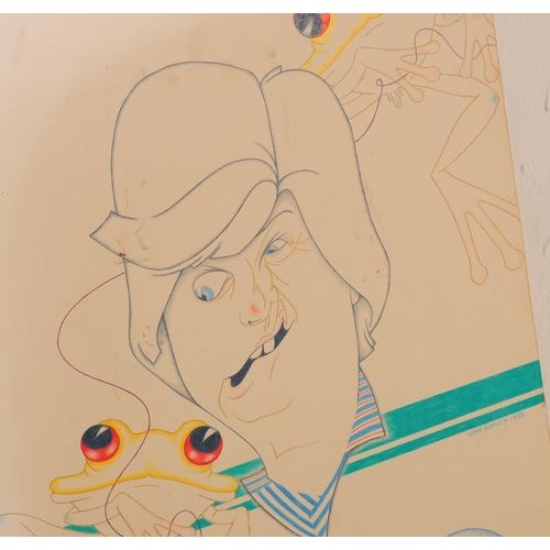 646 - Two vintage late 20th century Ivan Ripley signed chalk and pencil on paper pictures. With polychrome... 