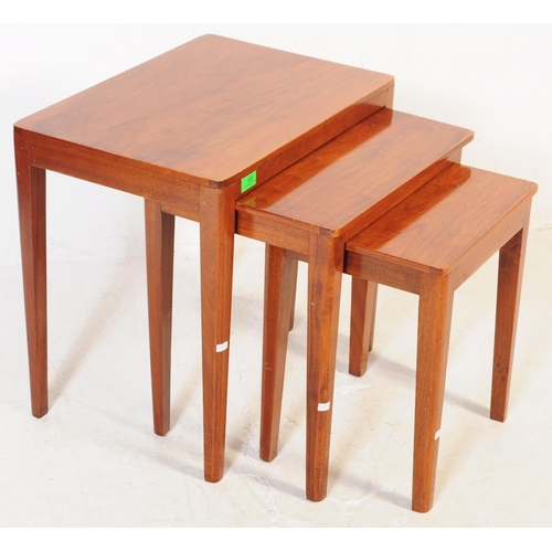 660 - A contemporary teak wood graduating nest of tables of Danish influence. Each nesting table raised on... 