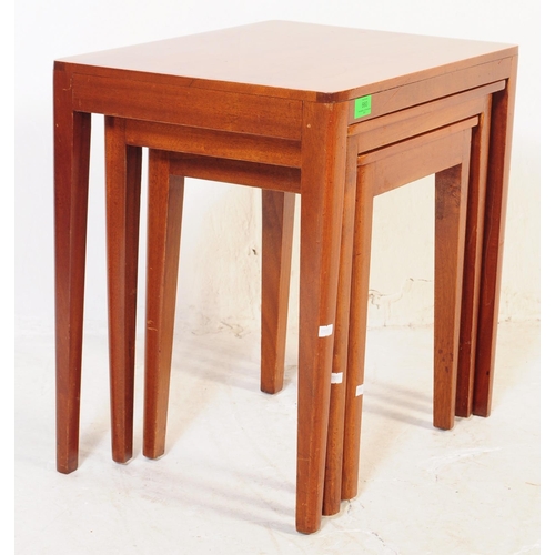 660 - A contemporary teak wood graduating nest of tables of Danish influence. Each nesting table raised on... 