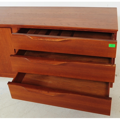 671 - A retro mid 20th century teak sideboard credenza by Beautility. Of rectangular form with a bank of t... 