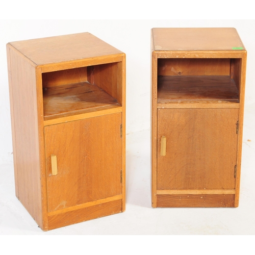680 - British Modern Design - A pair of mid 20th century circa 1950s post-war teak bedside cabinets raised... 