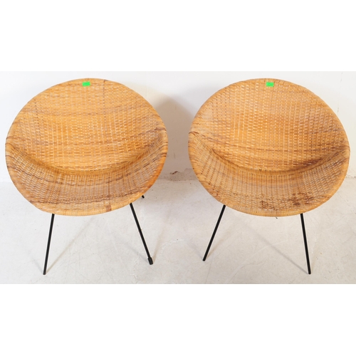 715 - A pair of retro 20th Century wicker cane satellite chairs in the manner of Franco Albini. The circle... 