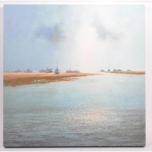 640 - A contemporary beach landscape study canvas print by Caroline Richmond. An inland coastal water trib... 