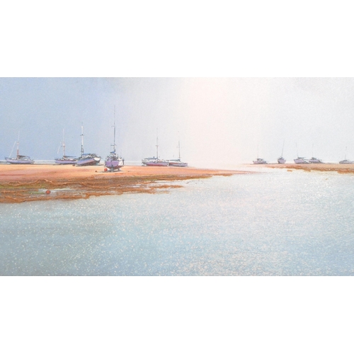 640 - A contemporary beach landscape study canvas print by Caroline Richmond. An inland coastal water trib... 