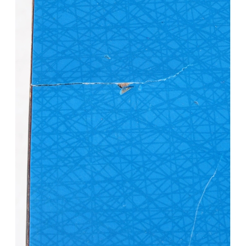 657 - A vintage 20th century kitchen / dining table. With a blue rectangular top with painted frame with t... 