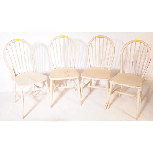 657 - A vintage 20th century kitchen / dining table. With a blue rectangular top with painted frame with t... 