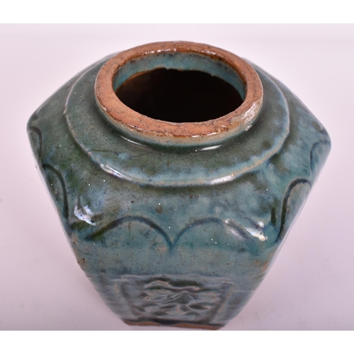 124 - A late Qing Dynasty Chinese Oriental ceramic hexagonal Shiwan kiln ginger jar in green finish glaze.... 