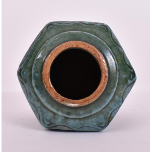 124 - A late Qing Dynasty Chinese Oriental ceramic hexagonal Shiwan kiln ginger jar in green finish glaze.... 