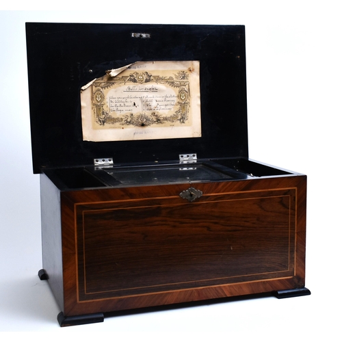 131 - A late 19th century continental Swiss made walnut veneered marquetry 8 airs music box. The box havin... 