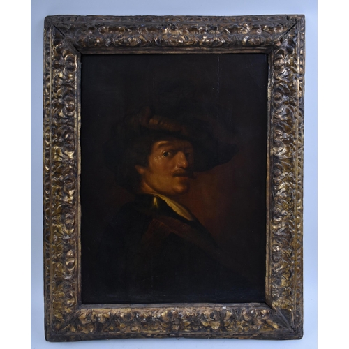 143 - A 17th century oil on board portrait painting set within a giltwood frame. The painting depicting a ... 