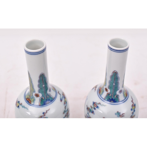 149 - A pair of Yongzheng reign mark doucai fine bone china porcelain hand painted baluster vases. Each va... 