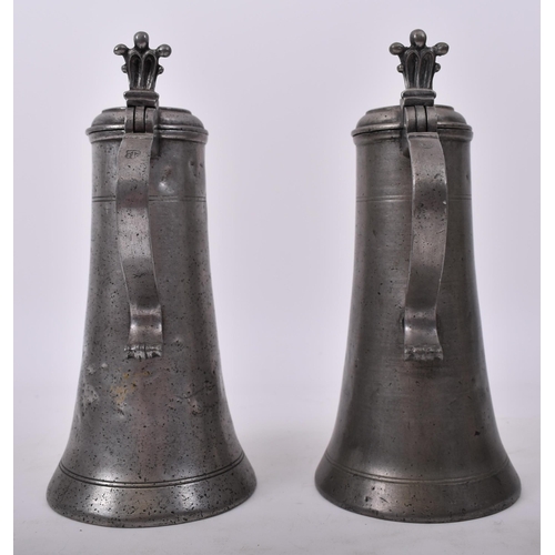 15 - A pair of early 18th century circa 1730 Swiss continental pewter Bartmannstize ' Bearded Man Flagon ... 