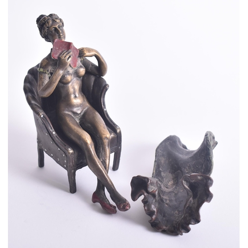 155 - Franz Bergman - an early 20th century Austrian cold painted bronze of a nude woman reading beneath a... 