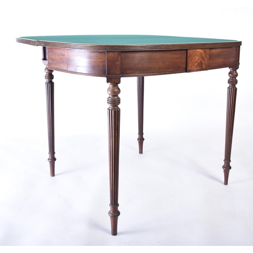 174 - A 19th century Victorian mahogany card / games table. The table of demi-lune form having a fold-over... 