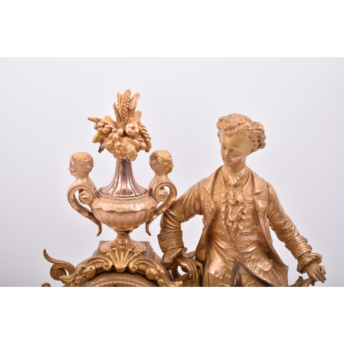 181 - A 19th century French gilt and enamel worked mantel clock. The cylinder head clock inset with Sevres... 