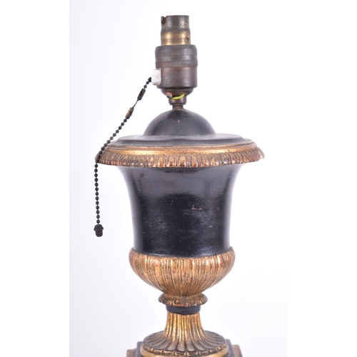 184 - An early 20th century grand tour plaster neo-classical table lamp light. The ebonised and gilt parce... 