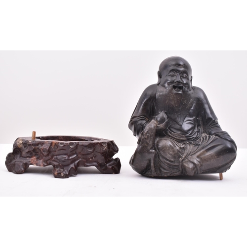 21 - A 20th century soapstone hand carved censer in form of deity of Longevity (Shao Lao). The figure sea... 