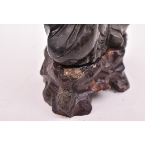 21 - A 20th century soapstone hand carved censer in form of deity of Longevity (Shao Lao). The figure sea... 