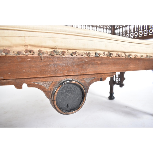 218 - A late 19th century circa 1890s Syrian Islamic carved oak hall bench / settee. The bench having intr... 