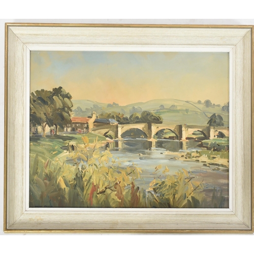 228 - Angus Rands, P.S (British school, 1922-1985) - An original oil on board painting titled Burnsall Bri... 