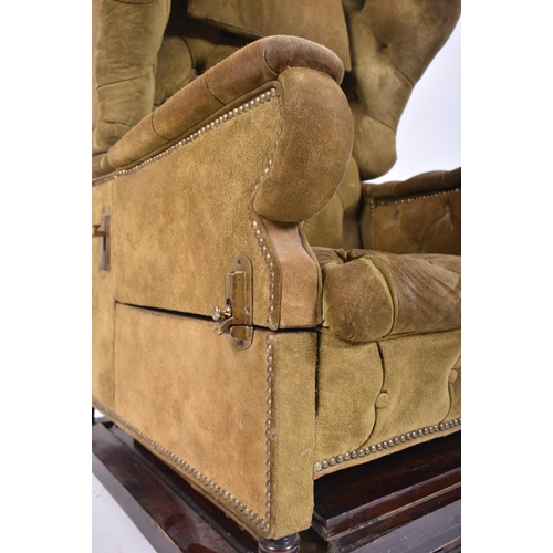 230 - A late Victorian 19th century Foot's Patent oak and suede leather upholstered metamorphic wing armch... 