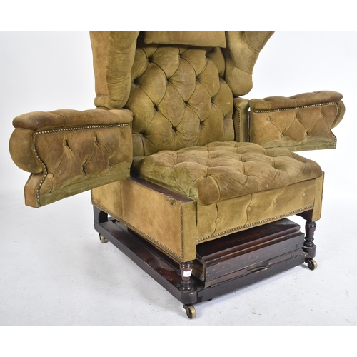 230 - A late Victorian 19th century Foot's Patent oak and suede leather upholstered metamorphic wing armch... 