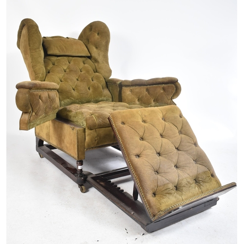 230 - A late Victorian 19th century Foot's Patent oak and suede leather upholstered metamorphic wing armch... 