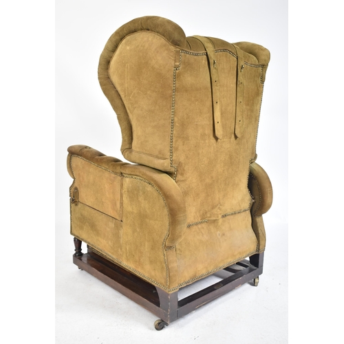 230 - A late Victorian 19th century Foot's Patent oak and suede leather upholstered metamorphic wing armch... 