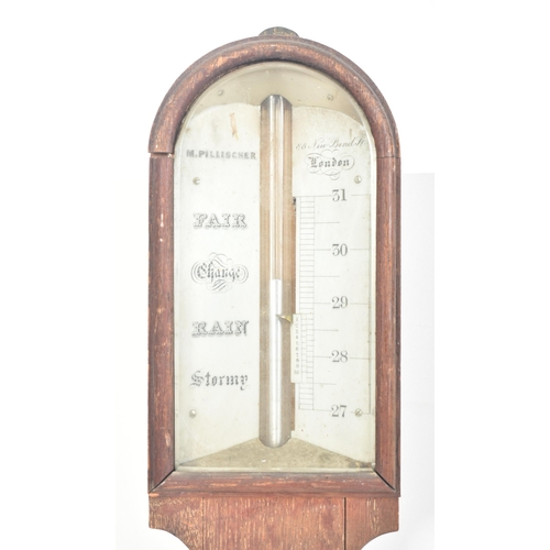 242 - A George III 18th century M. Pillischer of London stick wall barometer. The barometer in oak case wi... 