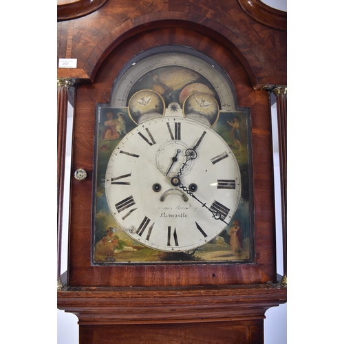 257 - A 19th century oak and flame mahogany moon phase action longcase clock by James Brindley of Newcastl... 